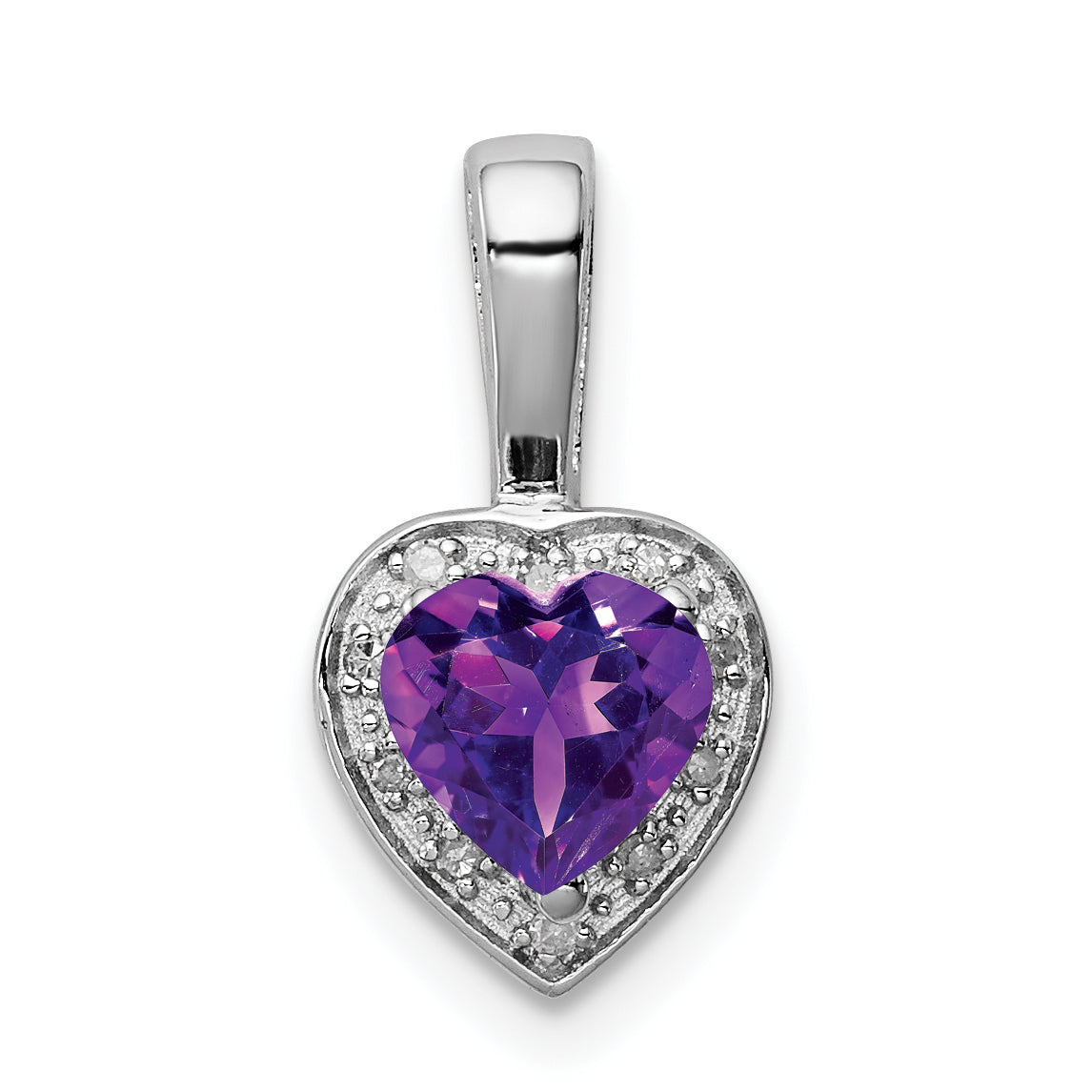 Sterling Silver Rhodium-plated Diamond and Amethyst Pendant