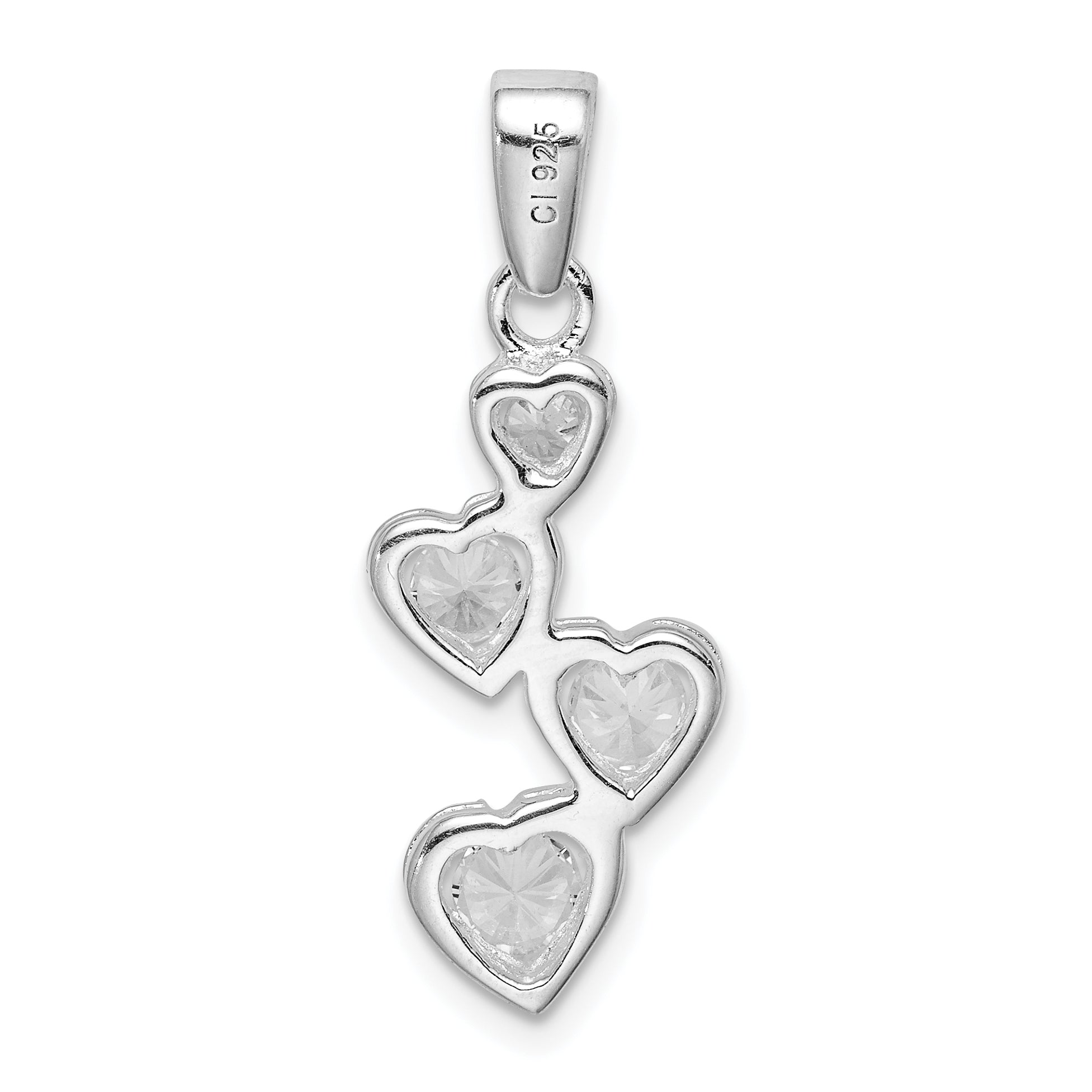 Sterling Silver Rhodium-plated Graduated CZ Heart Pendant Main image