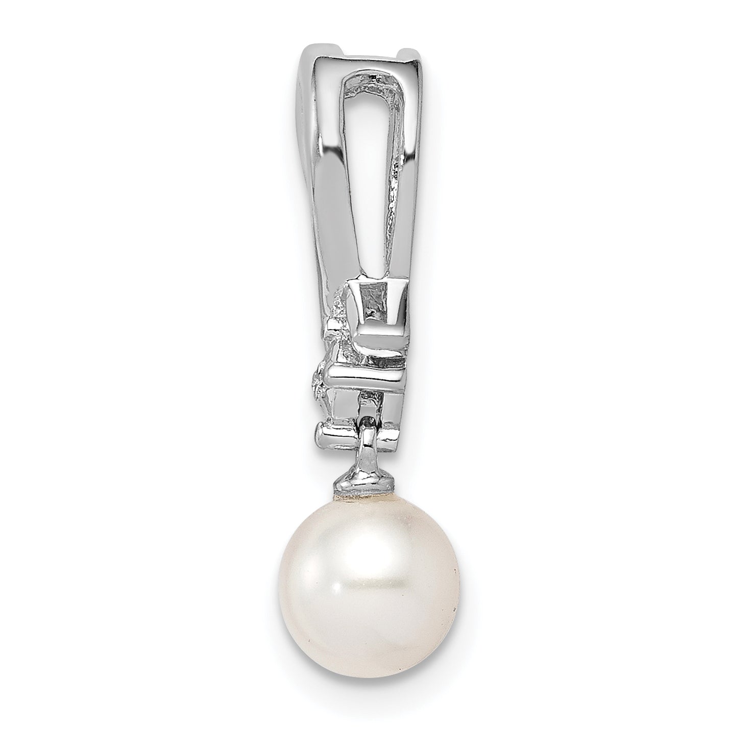 Sterling Silver Rhodium-plated FW Cultured Pearl Diamond Chain Slide Secondary image
