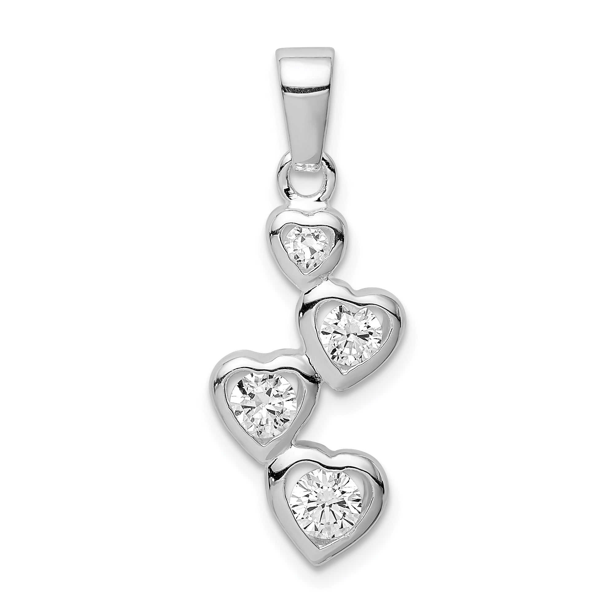 Sterling Silver Rhodium-plated Graduated CZ Heart Pendant Secondary image