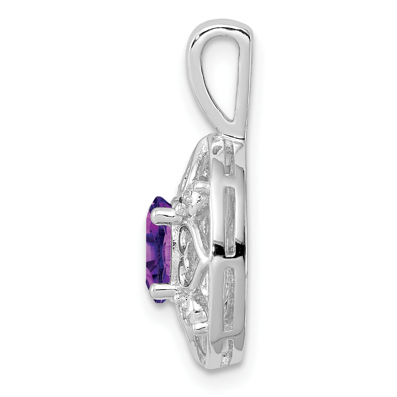 Sterling Silver Rhodium-plated Amethyst and Diamond Pendant