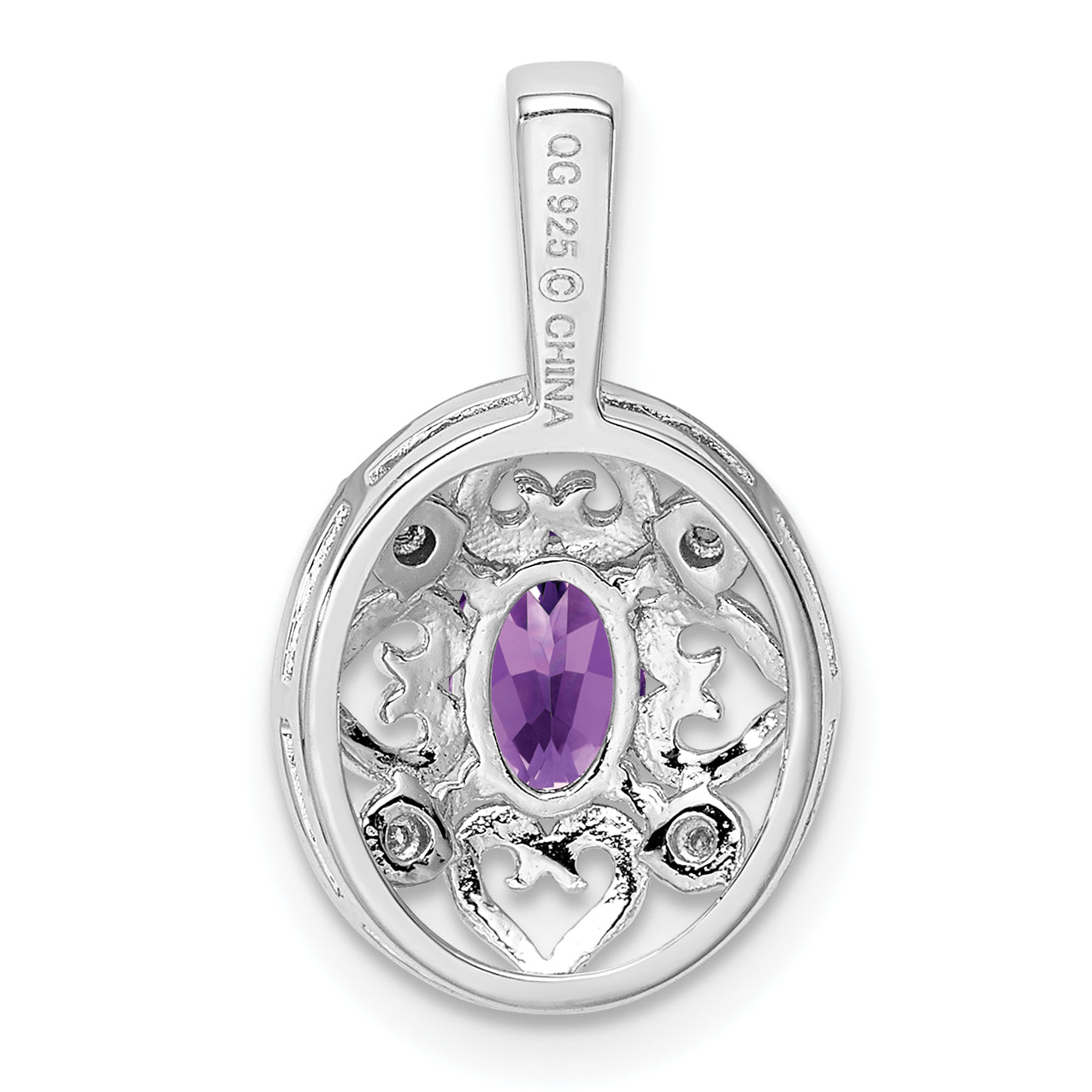 Sterling Silver Rhodium-plated Amethyst and Diamond Pendant