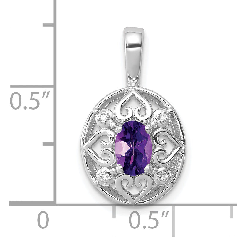 Sterling Silver Rhodium-plated Amethyst and Diamond Pendant