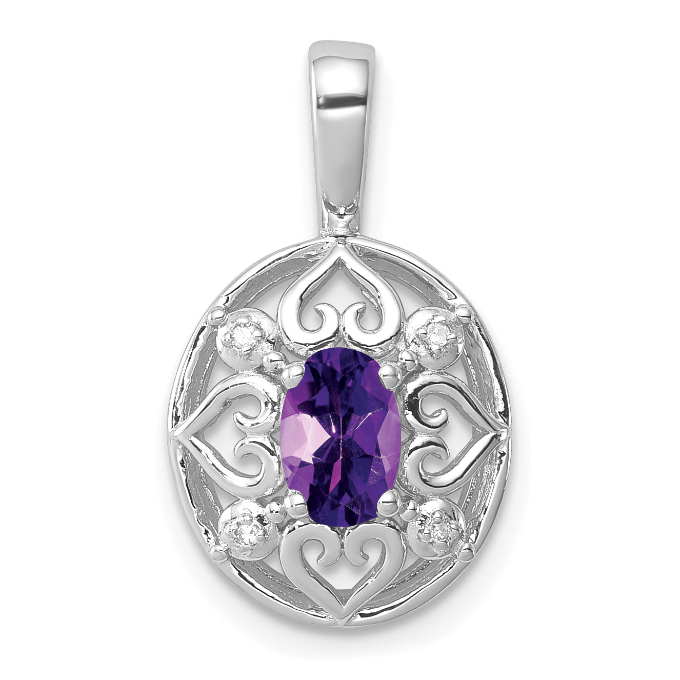 Sterling Silver Rhodium-plated Amethyst and Diamond Pendant Main image