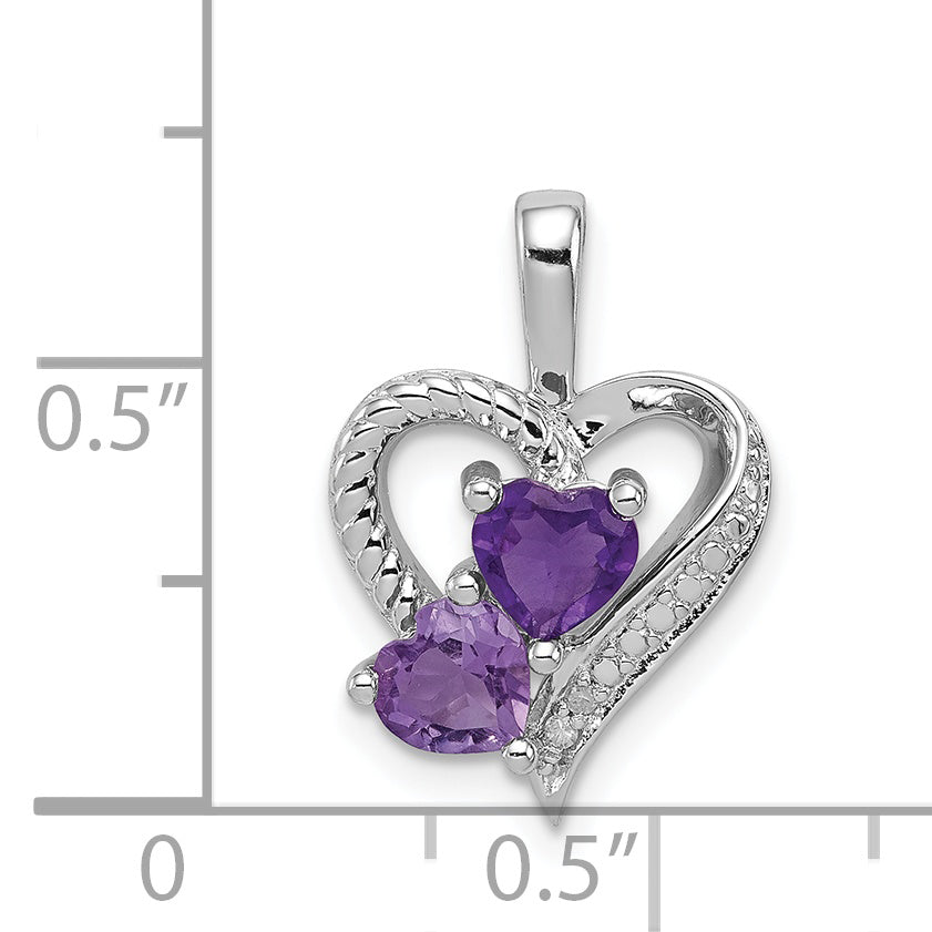 Sterling Silver Rhodium-plated Amethyst and Diamond Pendant