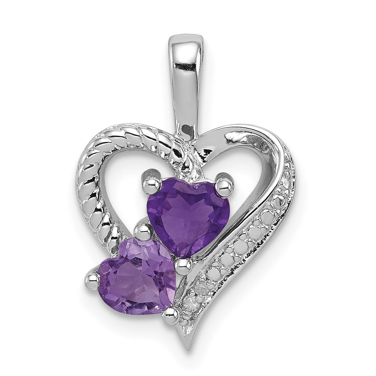 Sterling Silver Rhodium-plated Amethyst and Diamond Pendant