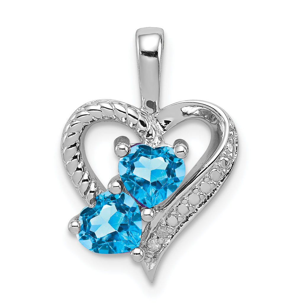 Sterling Silver Rhodium-plated Blue Topaz Diamond Pendant