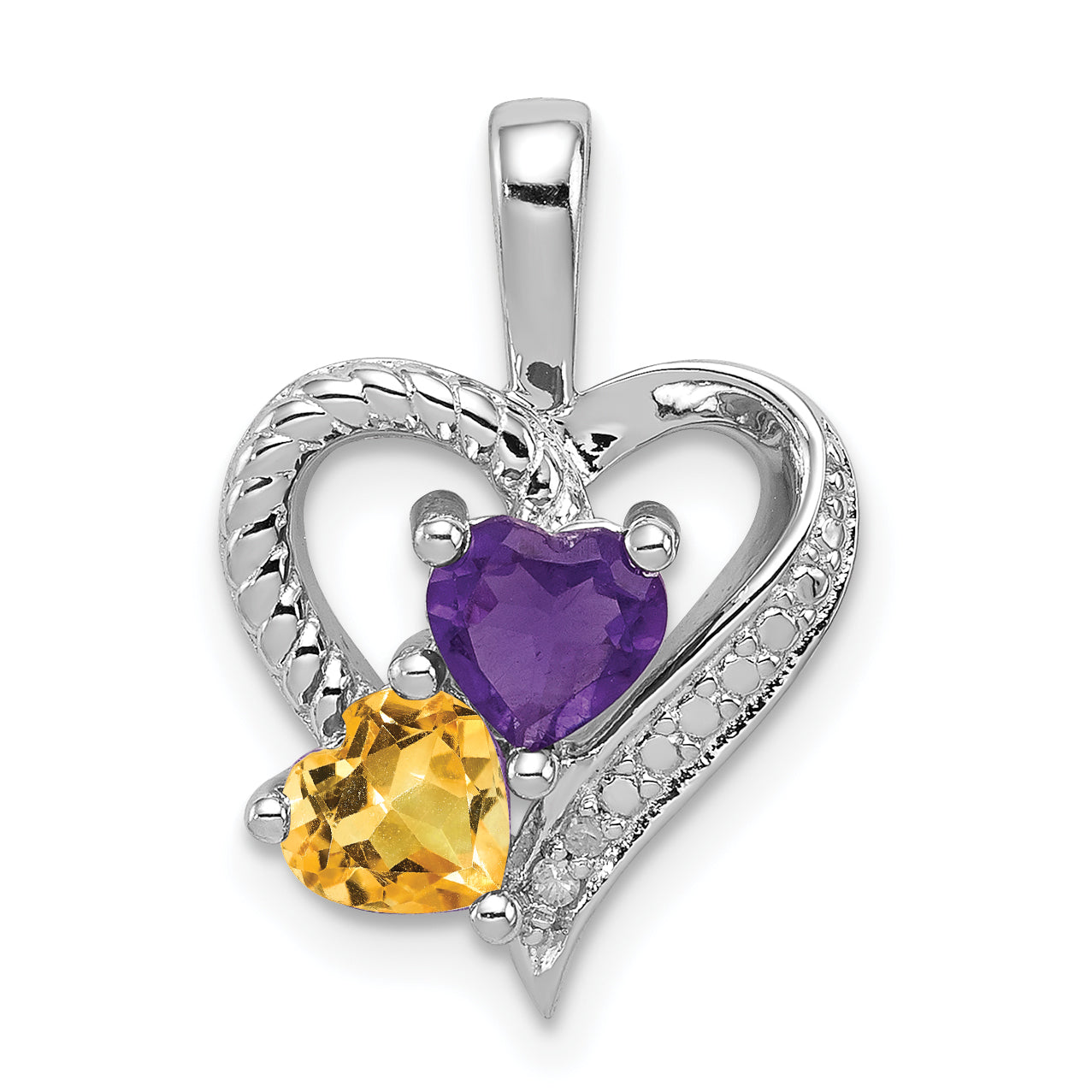 Sterling Silver Rhodium-plated Amethyst Citrine and Diamond Pendant Main image