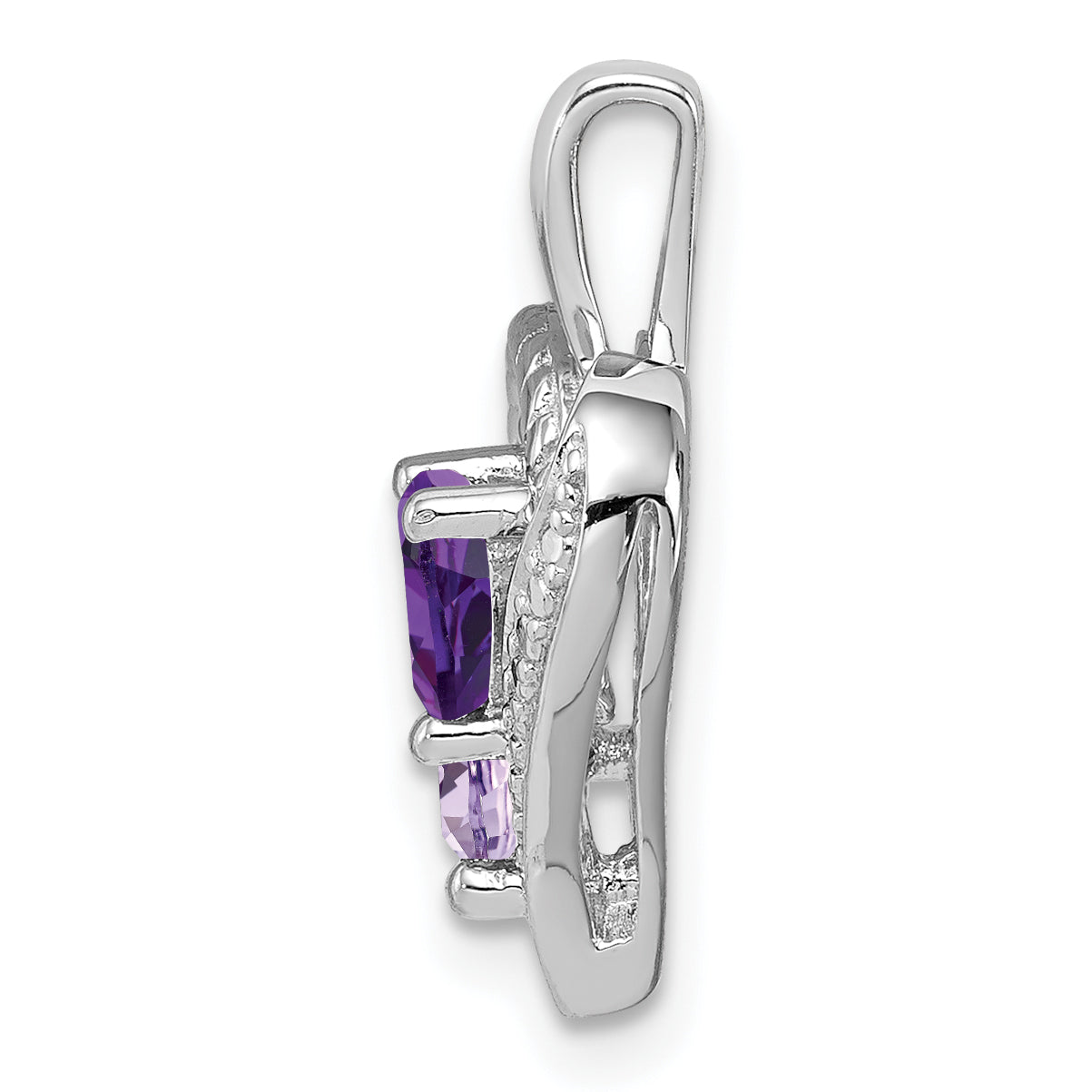 Sterling Silver Rhodium Plated Amethyst Pink Quartz and Diamond Pendant