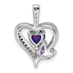 Sterling Silver Rhodium Plated Amethyst Pink Quartz and Diamond Pendant