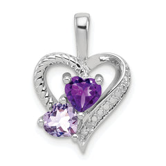 Sterling Silver Rhodium Plated Amethyst Pink Quartz and Diamond Pendant