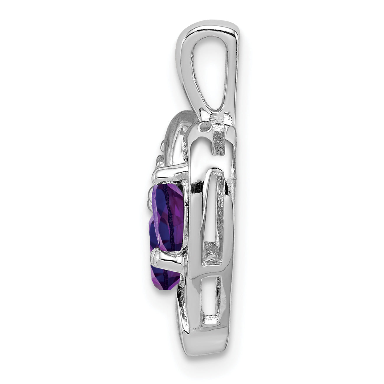 Sterling Silver Rhodium-plated Amethyst and Diamond Pendant