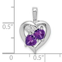 Sterling Silver Rhodium-plated Amethyst and Diamond Pendant