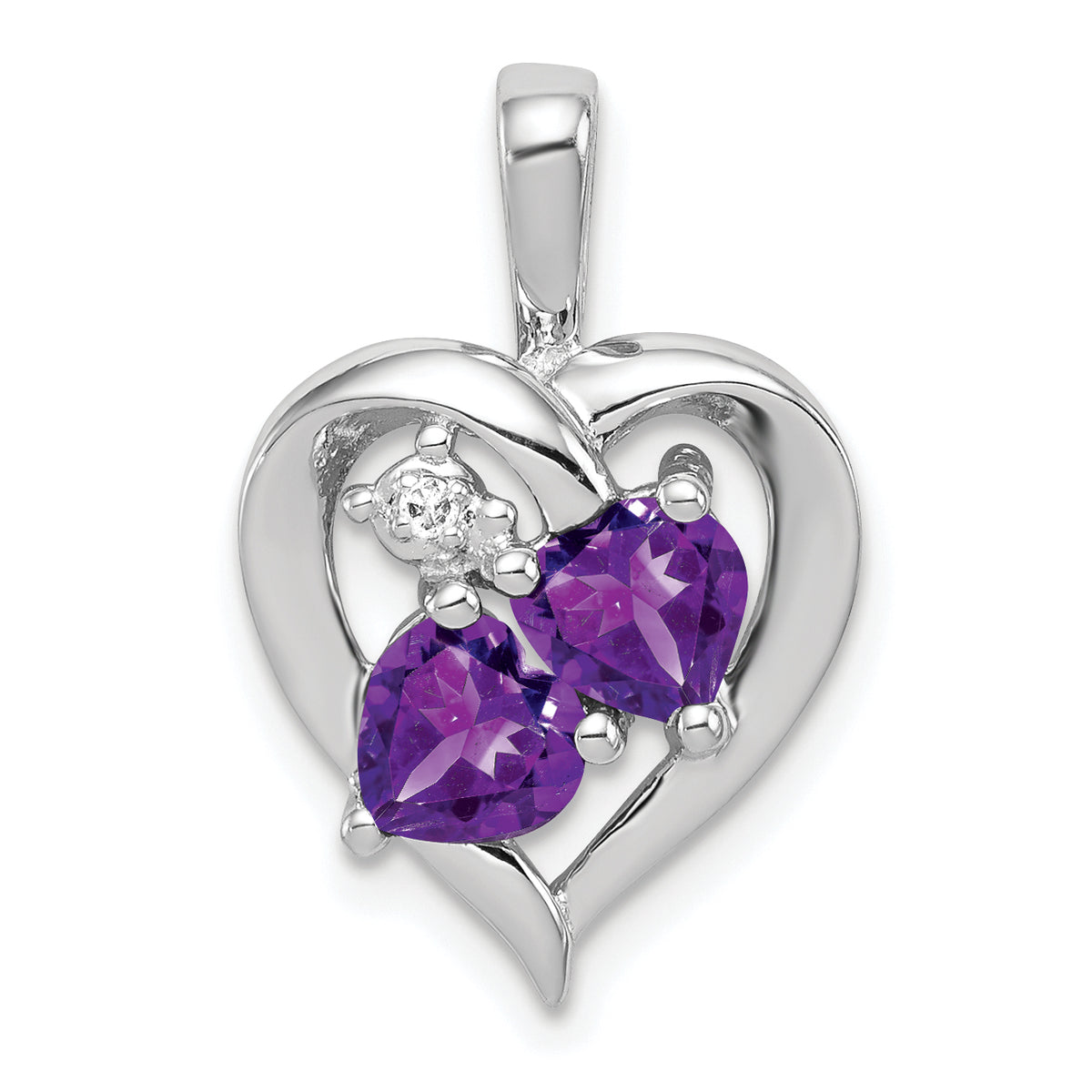 Sterling Silver Rhodium-plated Amethyst and Diamond Pendant