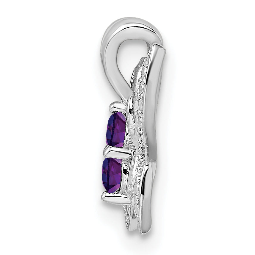 Sterling Silver Rhodium-plated Amethyst & Diamond Pendant Secondary image