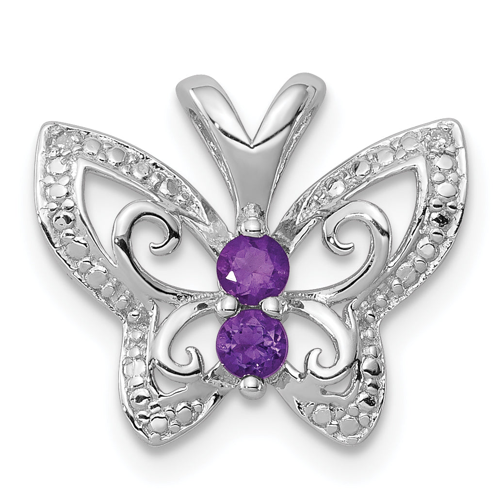 Sterling Silver Rhodium-plated Amethyst & Diamond Pendant Main image