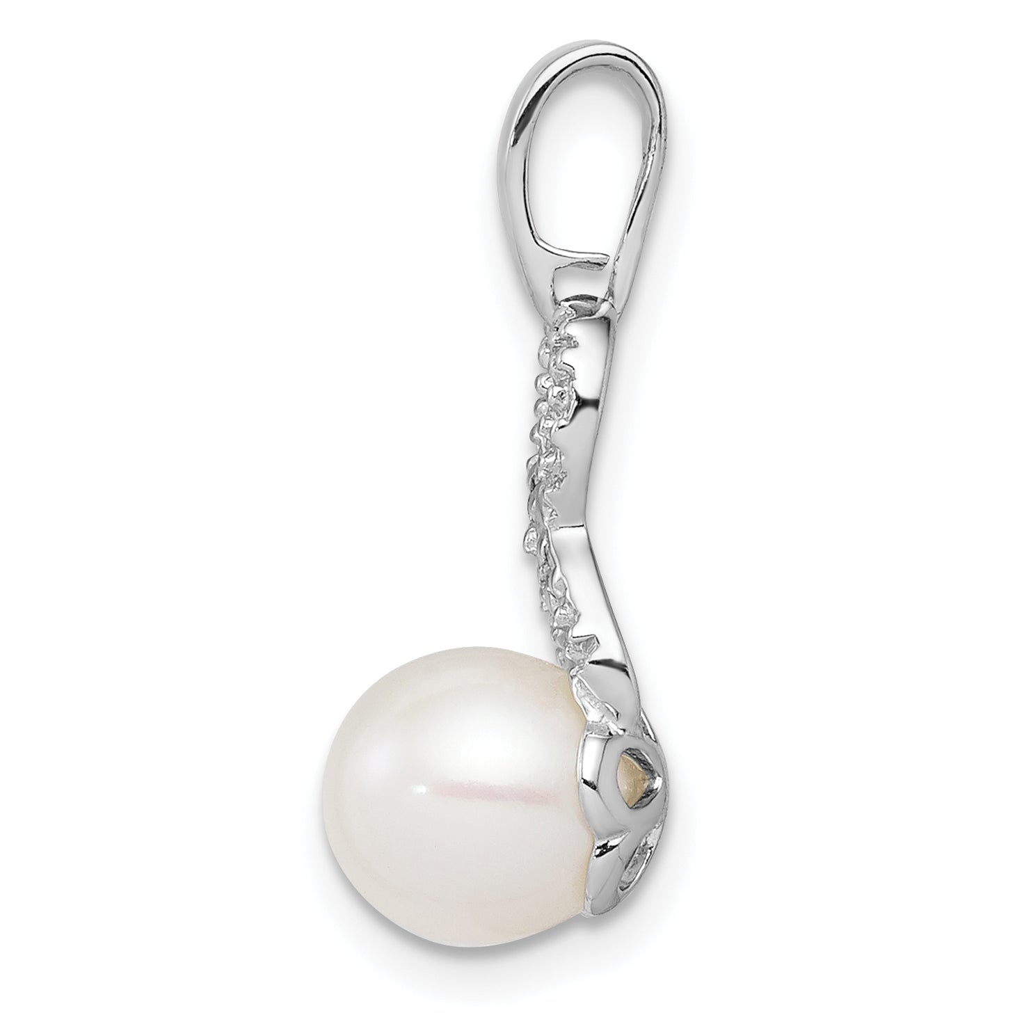 Sterling Silver Rhod Plated Diamond and FW Cultured Pearl Pendant Secondary image