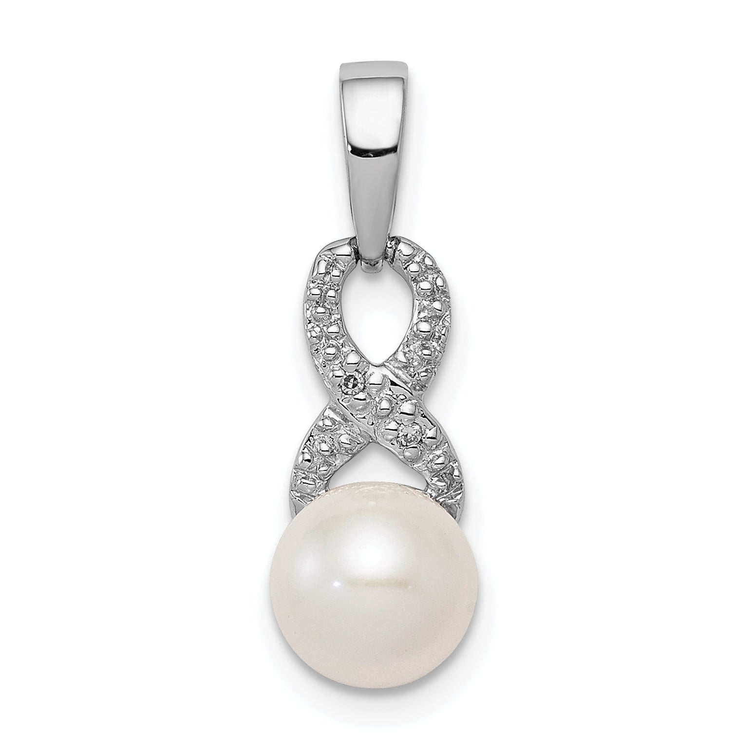 Sterling Silver Rhod Plated Diamond and FW Cultured Pearl Pendant Main image