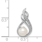 Sterling Silver Rhod Plated Diamond and FW Cultured Pearl Chain Slide