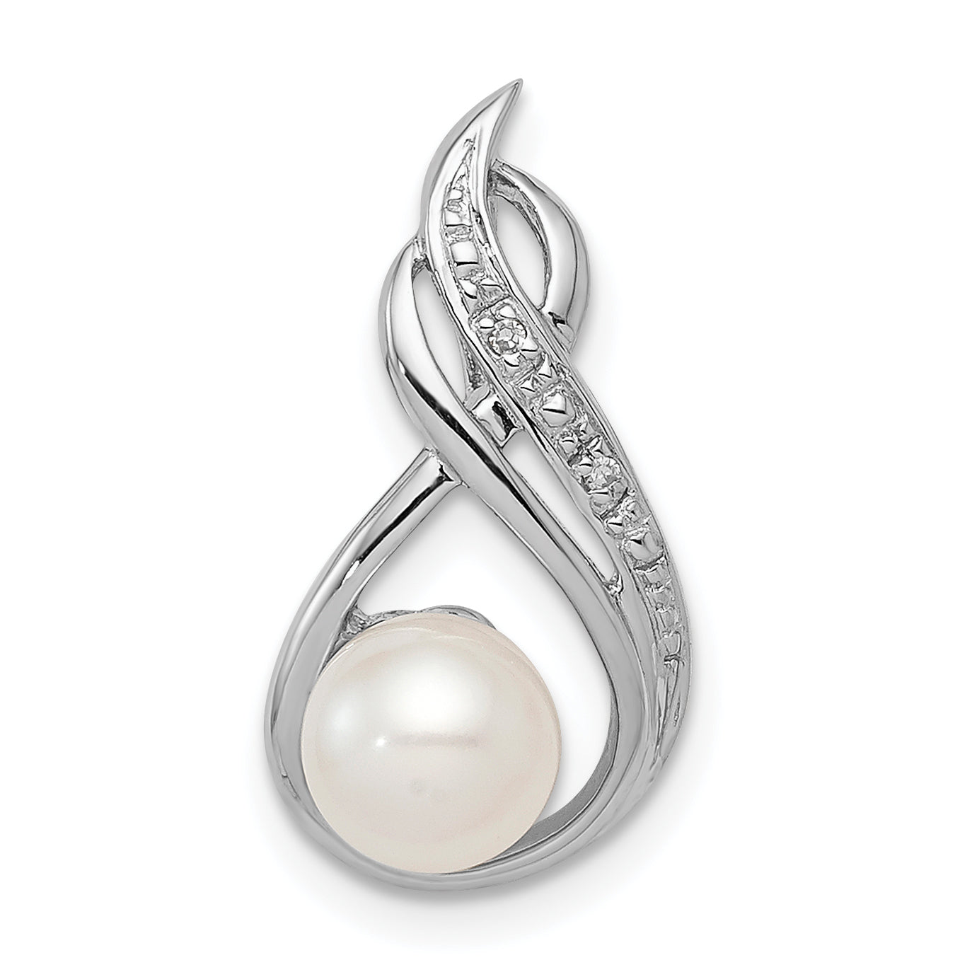 Sterling Silver Rhod Plated Diamond and FW Cultured Pearl Chain Slide Main image