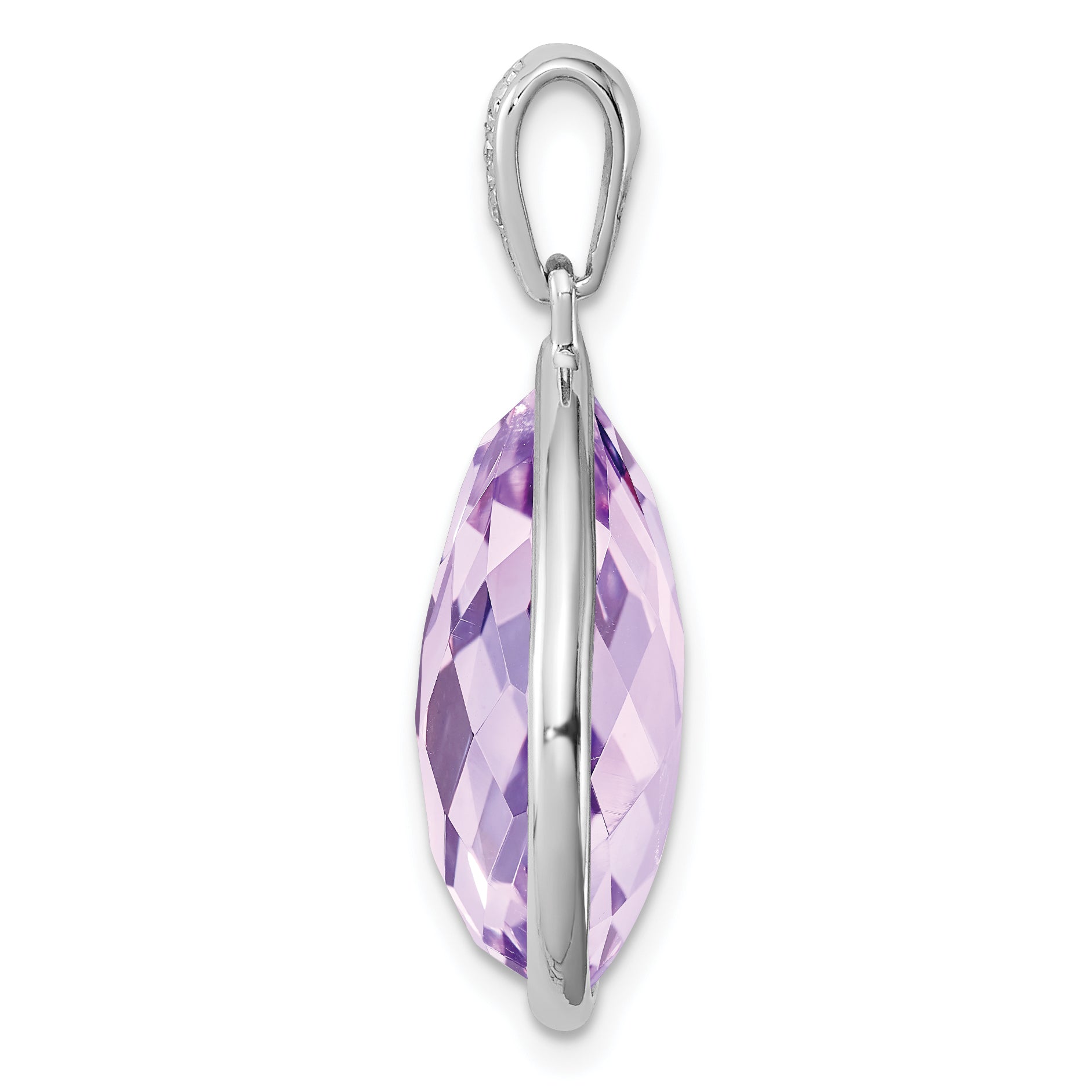 Sterling Silver Rhodium Plated Diamond and Rose de France Pendant Secondary image