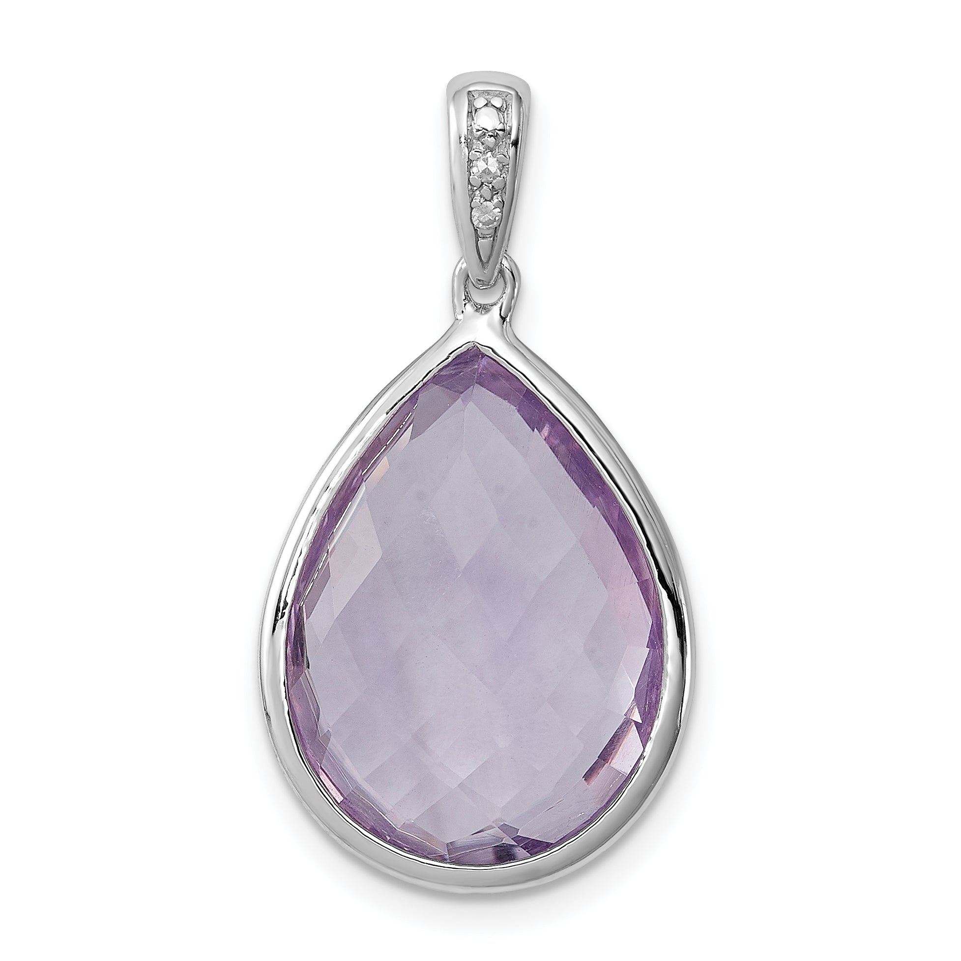 Sterling Silver Rhodium Plated Diamond and Rose de France Pendant Main image
