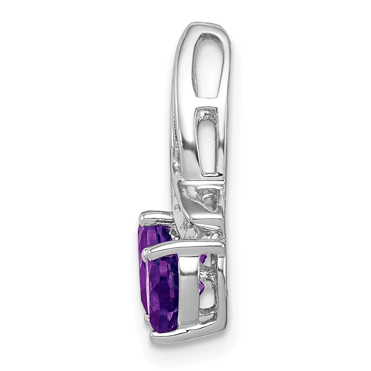 Sterling Silver RH Plated Diamond and Amethyst Double Heart Chain Slide Secondary image