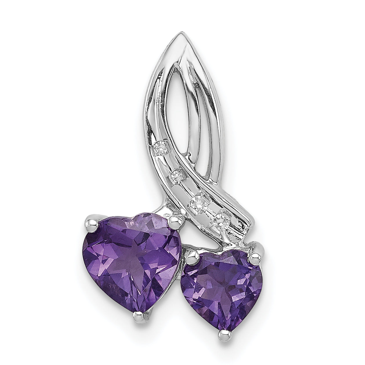 Sterling Silver RH Plated Diamond and Amethyst Double Heart Chain Slide Main image