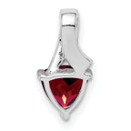 Sterling Silver Rhodium Plated Diamond and Garnet Trillion Pendant