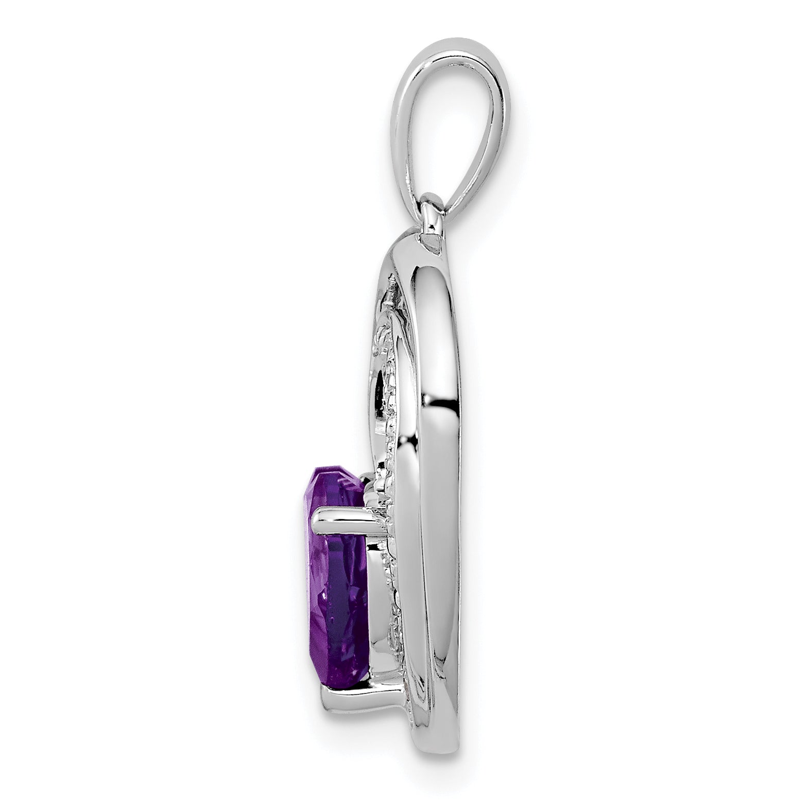 Sterling Silver Rhodium Plated Diamond and Amethyst Heart Pendant Secondary image