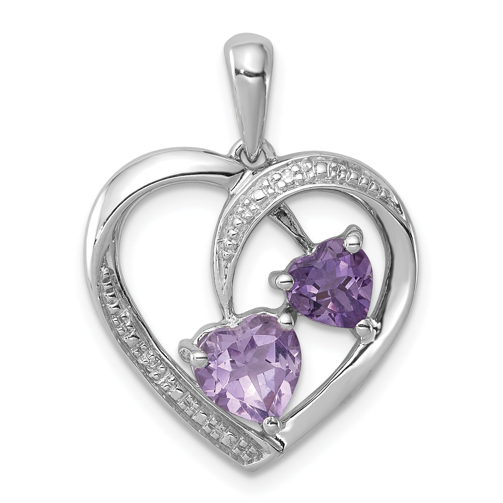 Sterling Silver RH Plated Diamond Amethyst and Rose de France Pendant Main image
