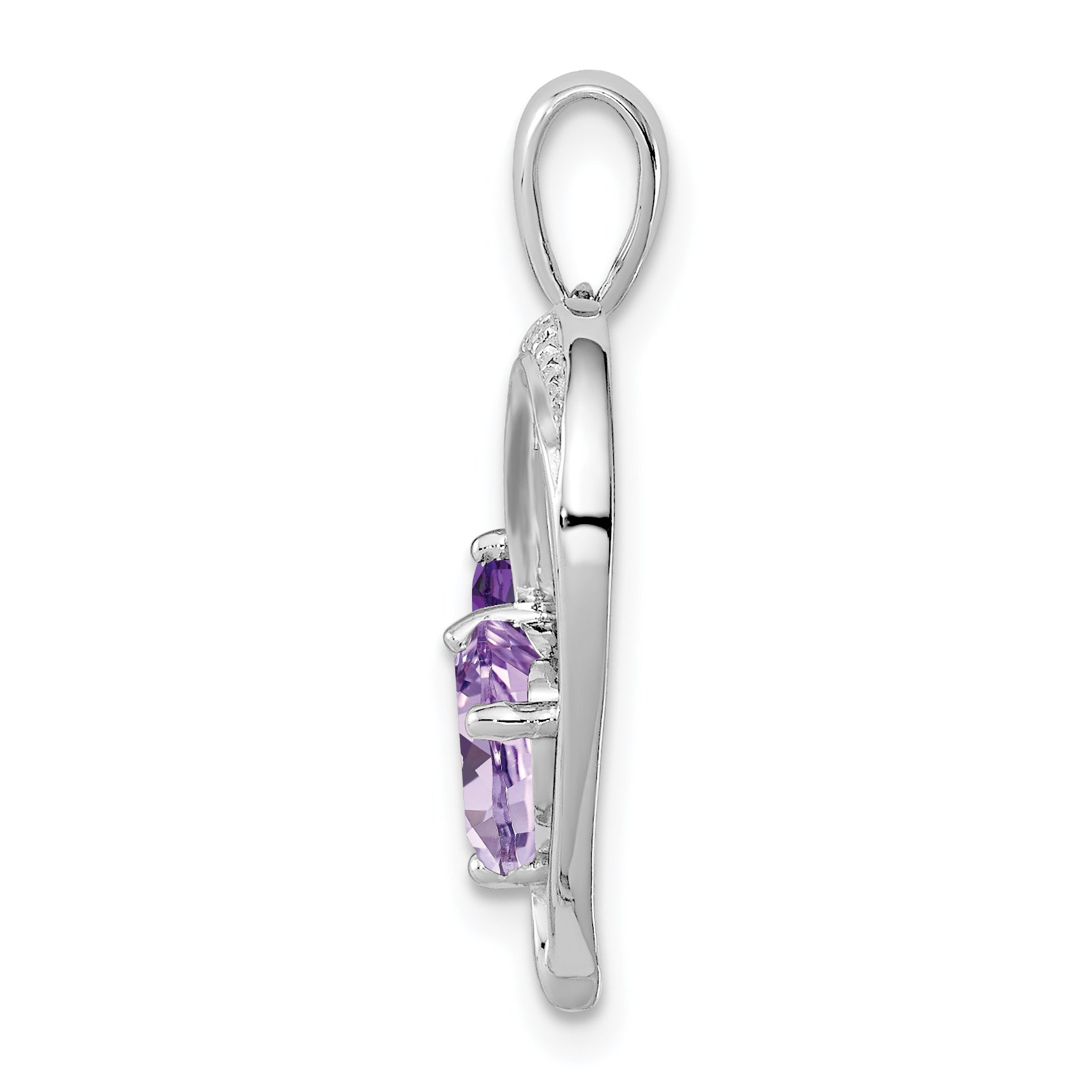 Sterling Silver RH Plated Diamond Amethyst and Rose de France Pendant Secondary image