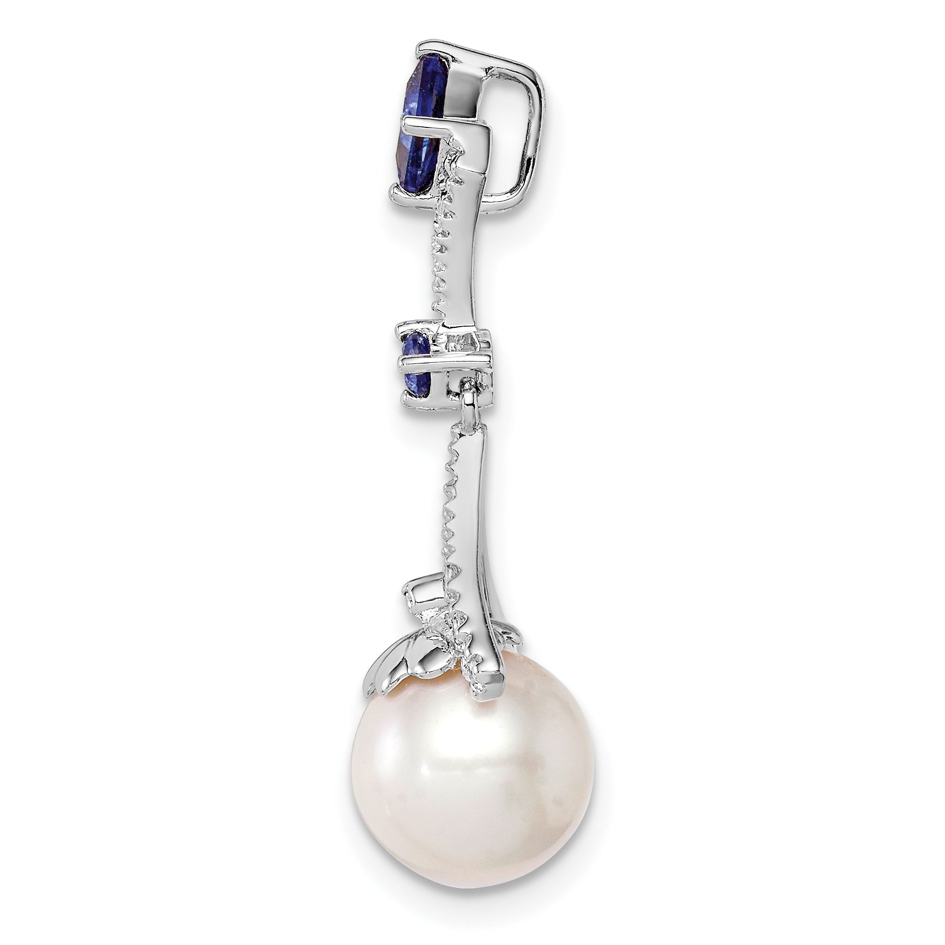 Sterling Silver Rhod Plated Dia. Created Sapphire FW Cultured Pearl Pendant Secondary image