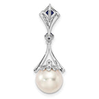 Sterling Silver Rhod Plated Dia. Created Sapphire FW Cultured Pearl Pendant