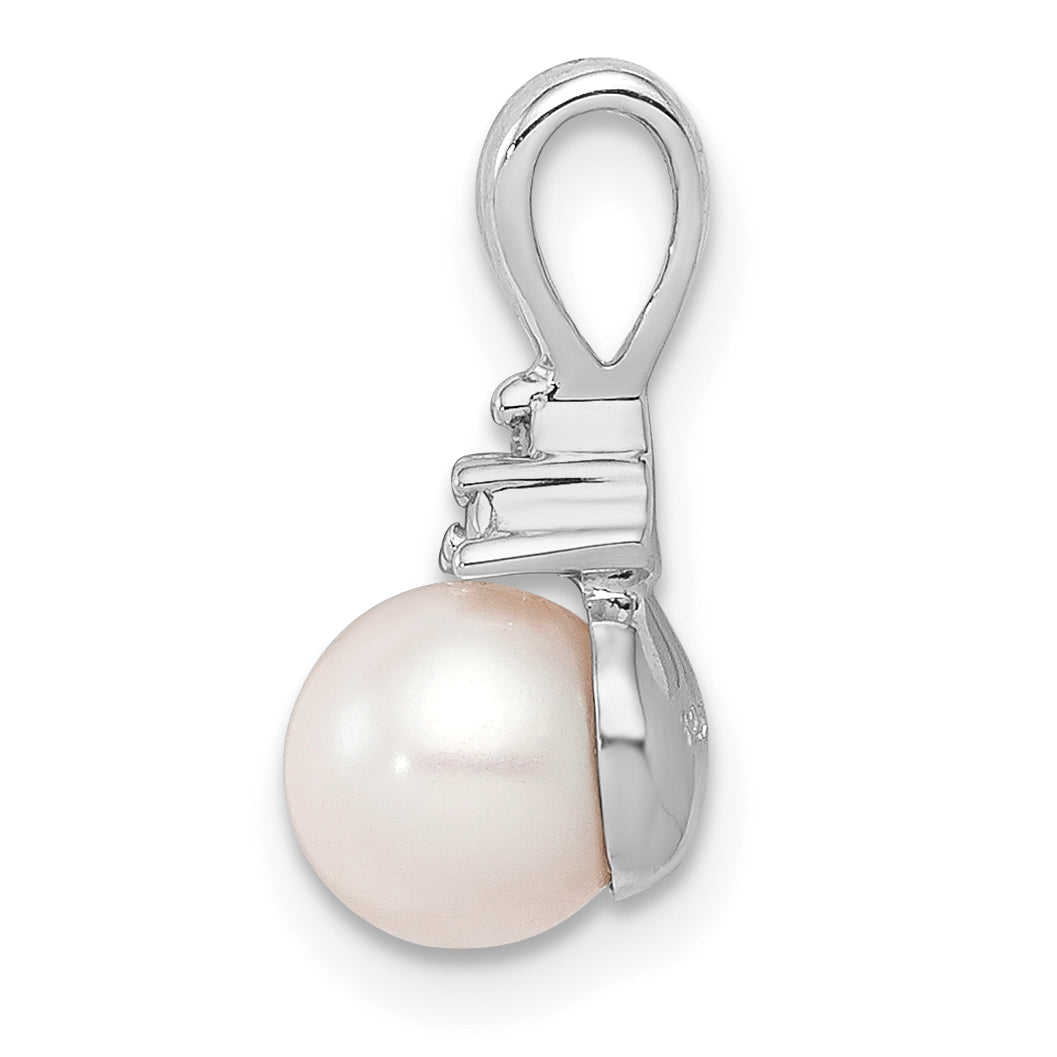 Sterling Silver Rhod Plated Diamond and FW Cultured Pearl Pendant Secondary image