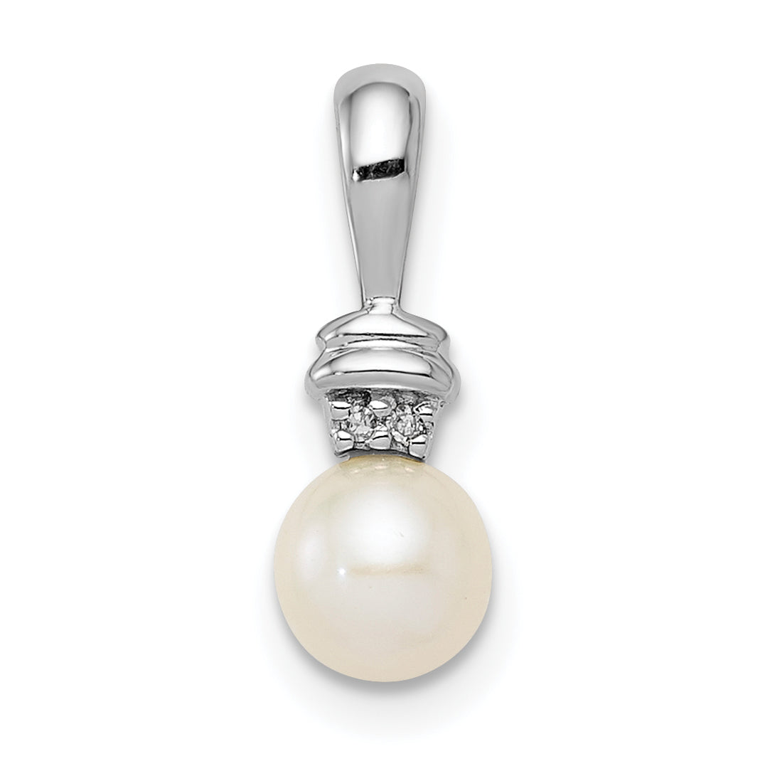 Sterling Silver Rhod Plated Diamond and FW Cultured Pearl Pendant Main image