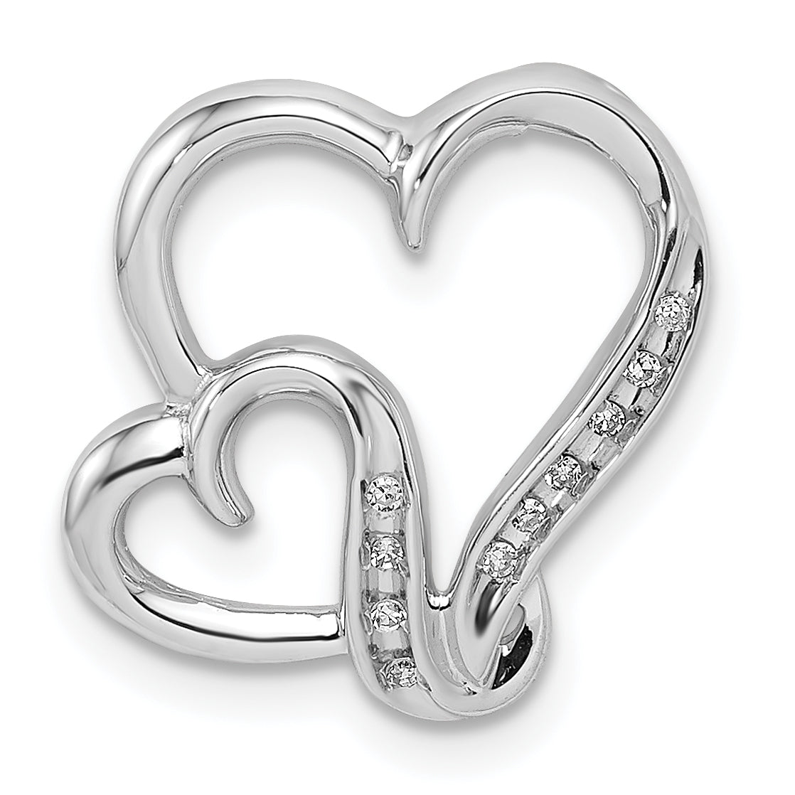 Sterling Silver Rhodium Plated Diamond Double Heart Pendant Main image