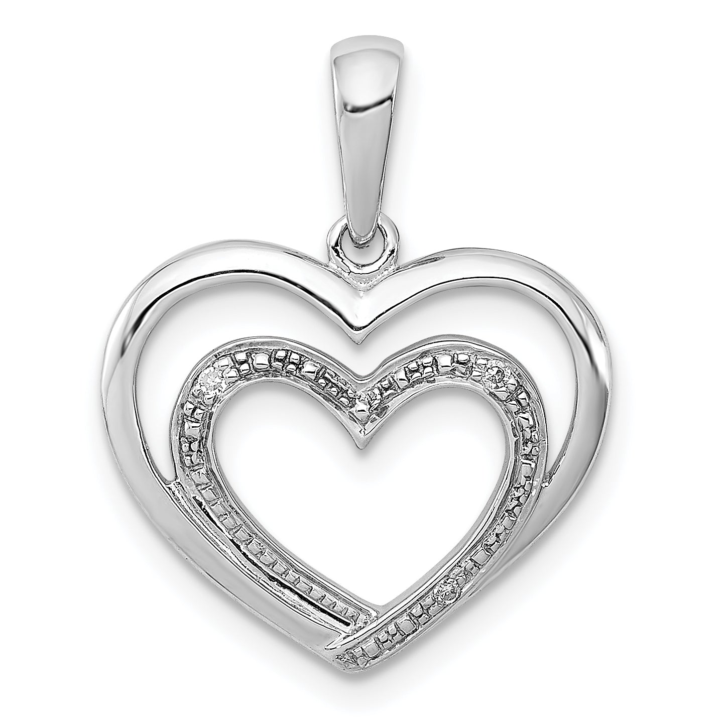 Sterling Silver Rhodium Plated Diamond Double Heart Pendant Main image