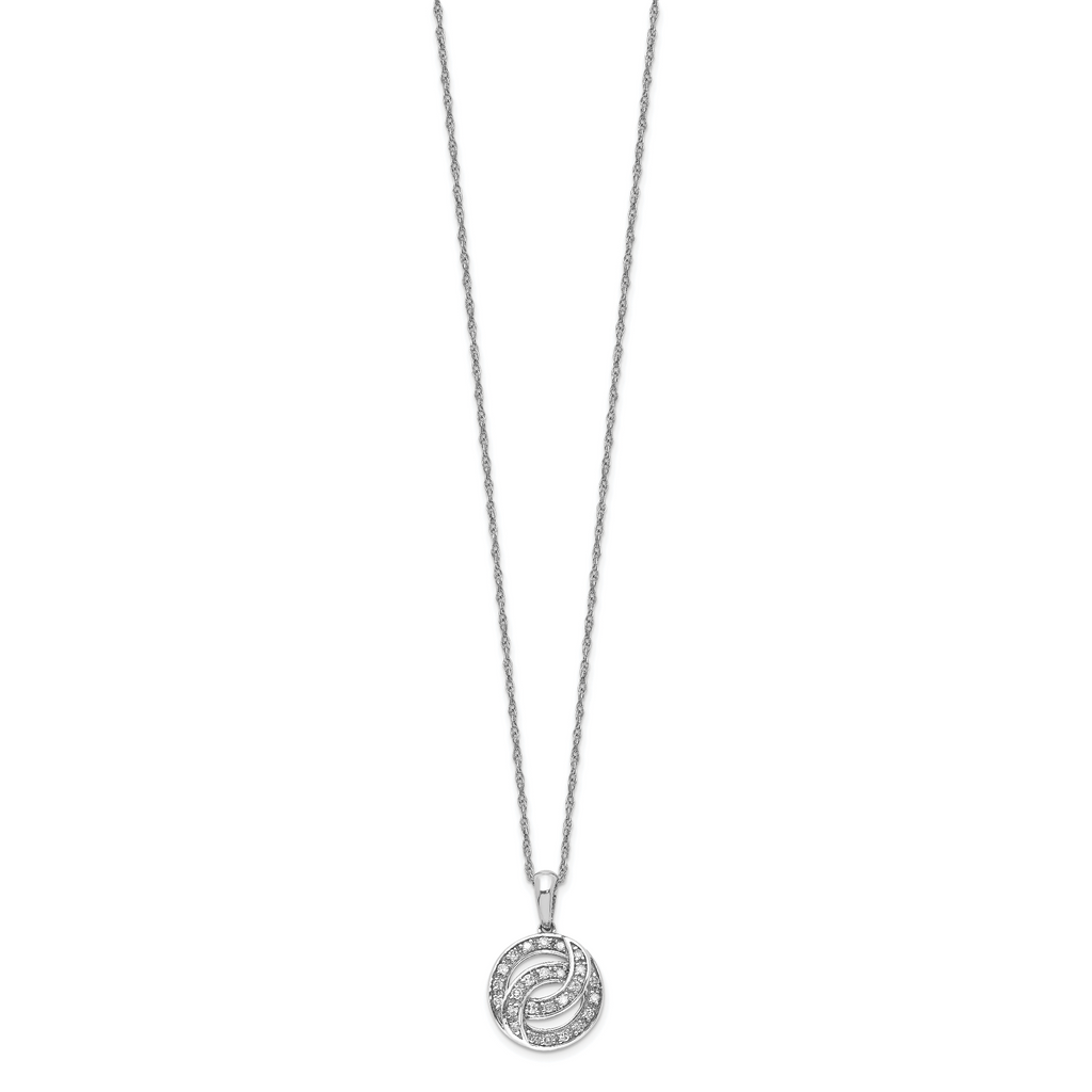 Sterling Silver Diamond Circle Necklace with Polished Rhodium Finish