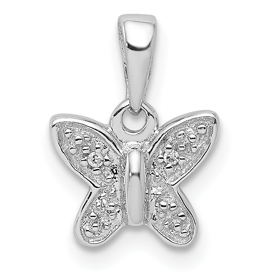 Sterling Silver Rhodium Plated Diamond Butterfly Pendant Main image