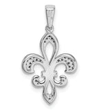 Sterling Silver Rhod-Plated with 14K Diamond Fleur De Lis Pendant