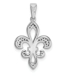 Sterling Silver Rhod-Plated with 14K Diamond Fleur De Lis Pendant