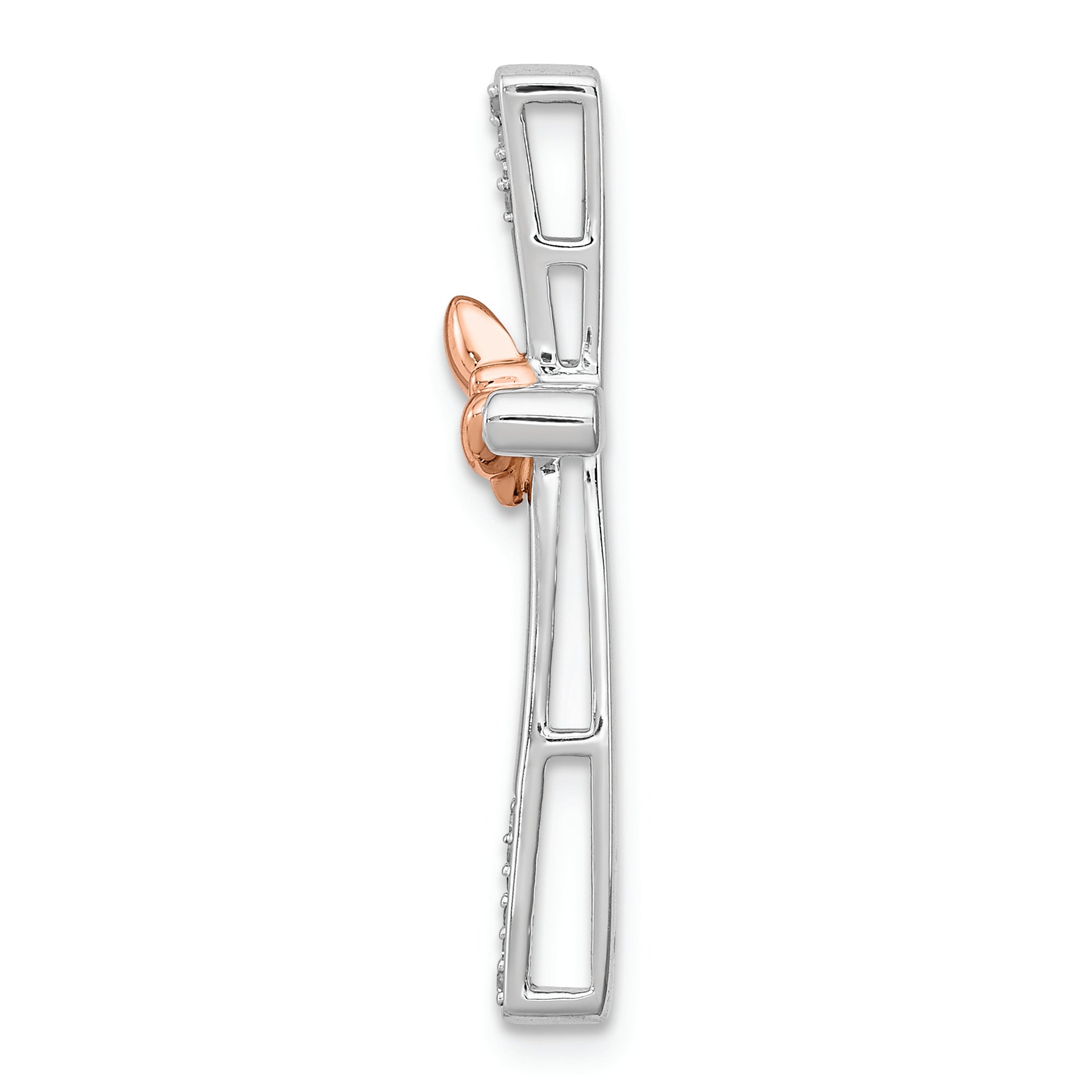 Sterling Silver Rh-pltd/14K Rose Gold Butterfly Diamond Cross Pendant Secondary image