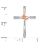 Sterling Silver Rh-pltd/14K Rose Gold Butterfly Diamond Cross Pendant