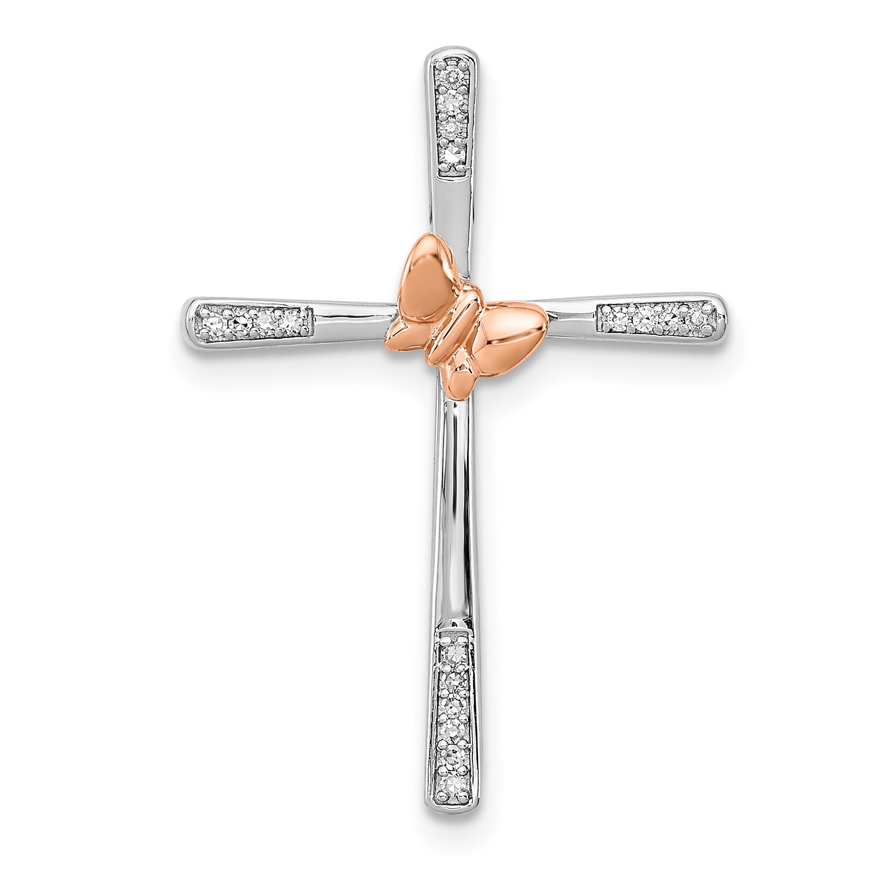 Sterling Silver Rh-pltd/14k Rose Gold Butterfly Diamond Cross Pendant Main image