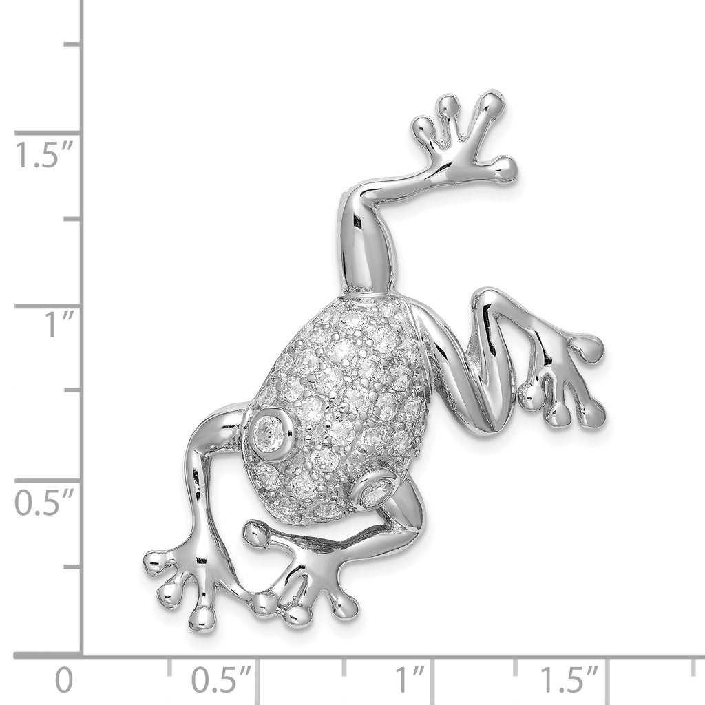 Sterling Silver 925 Frog Brooch with CZ Elegance Rhodium Finish