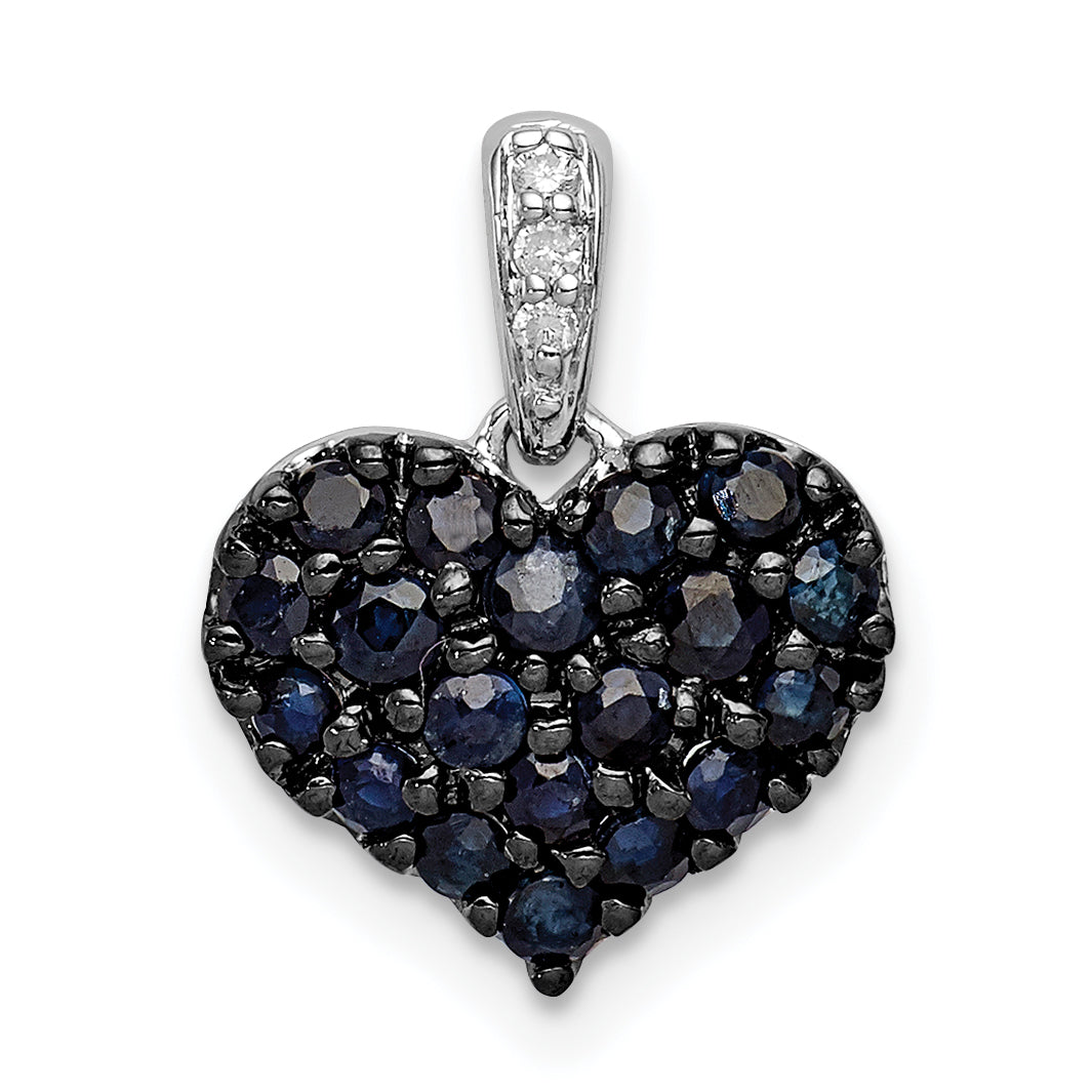 Sterling Silver Rhodium Diam. & Sapphire Heart Pendant Main image