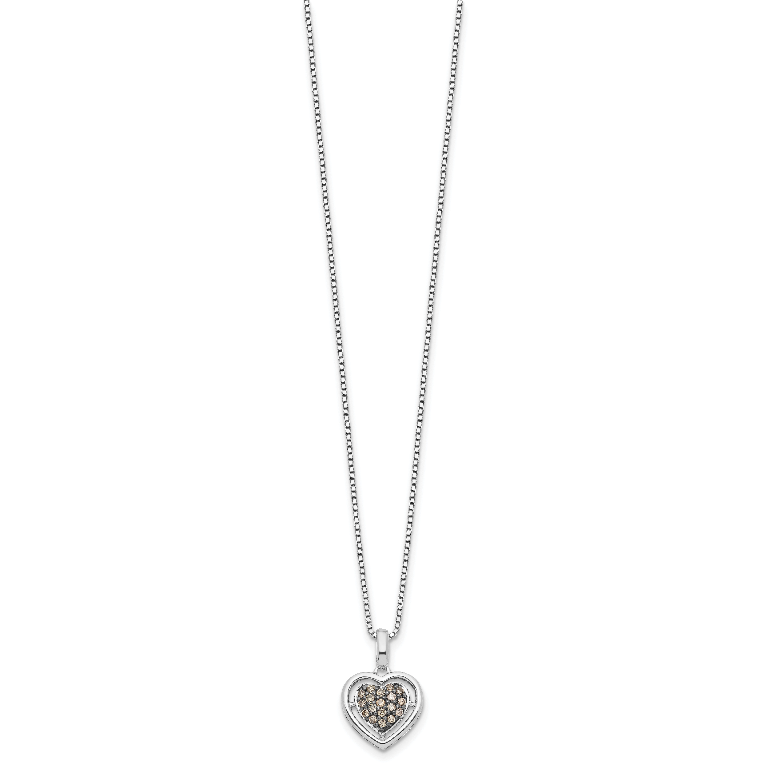 White Night Sterling Silver Rhodium-plated Champagne Diamond Heart 18 Inch Necklace with 2 Inch Extender Secondary image