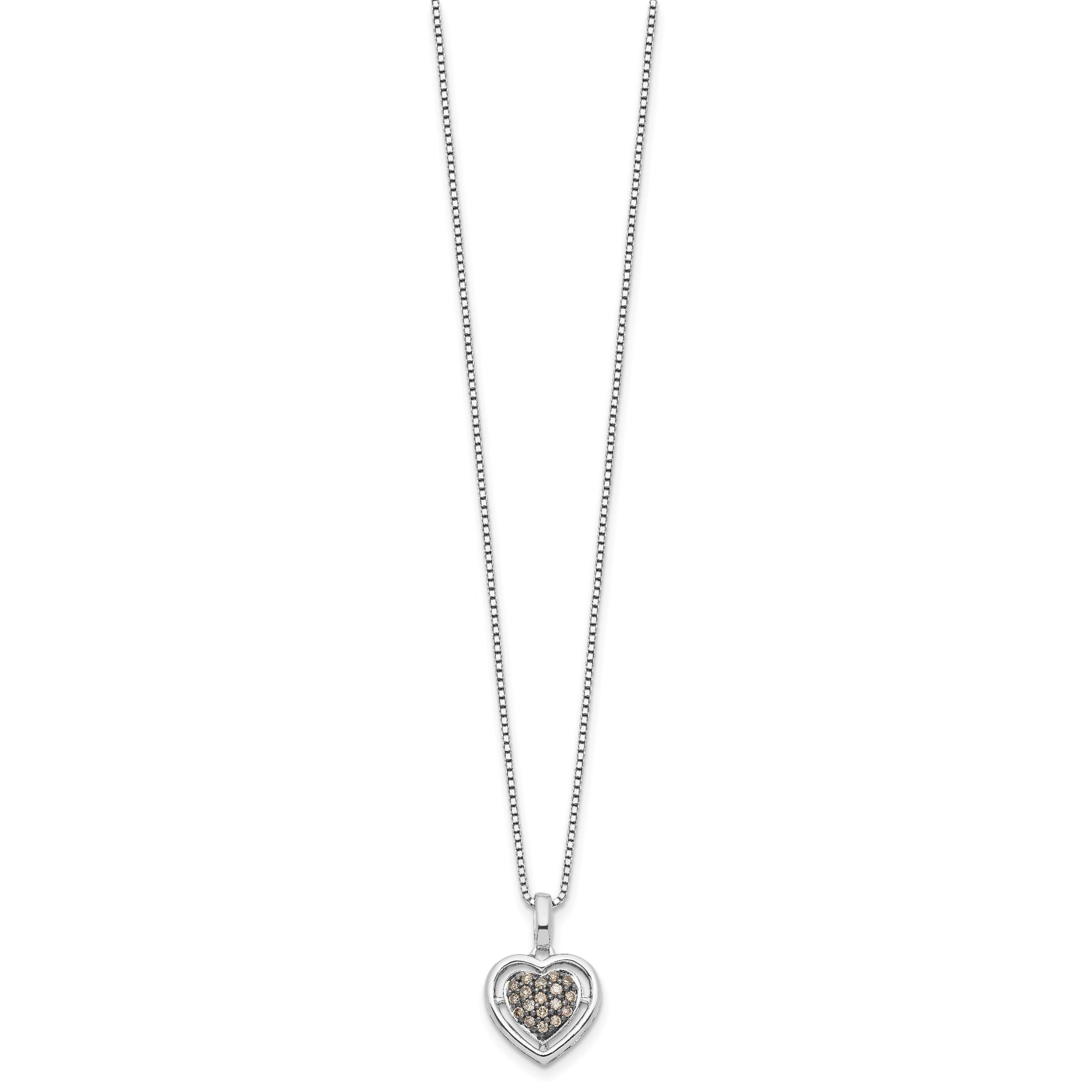 White Night Sterling Silver Rhodium-plated Champagne Diamond Heart 18 Inch Necklace with 2 Inch Extender