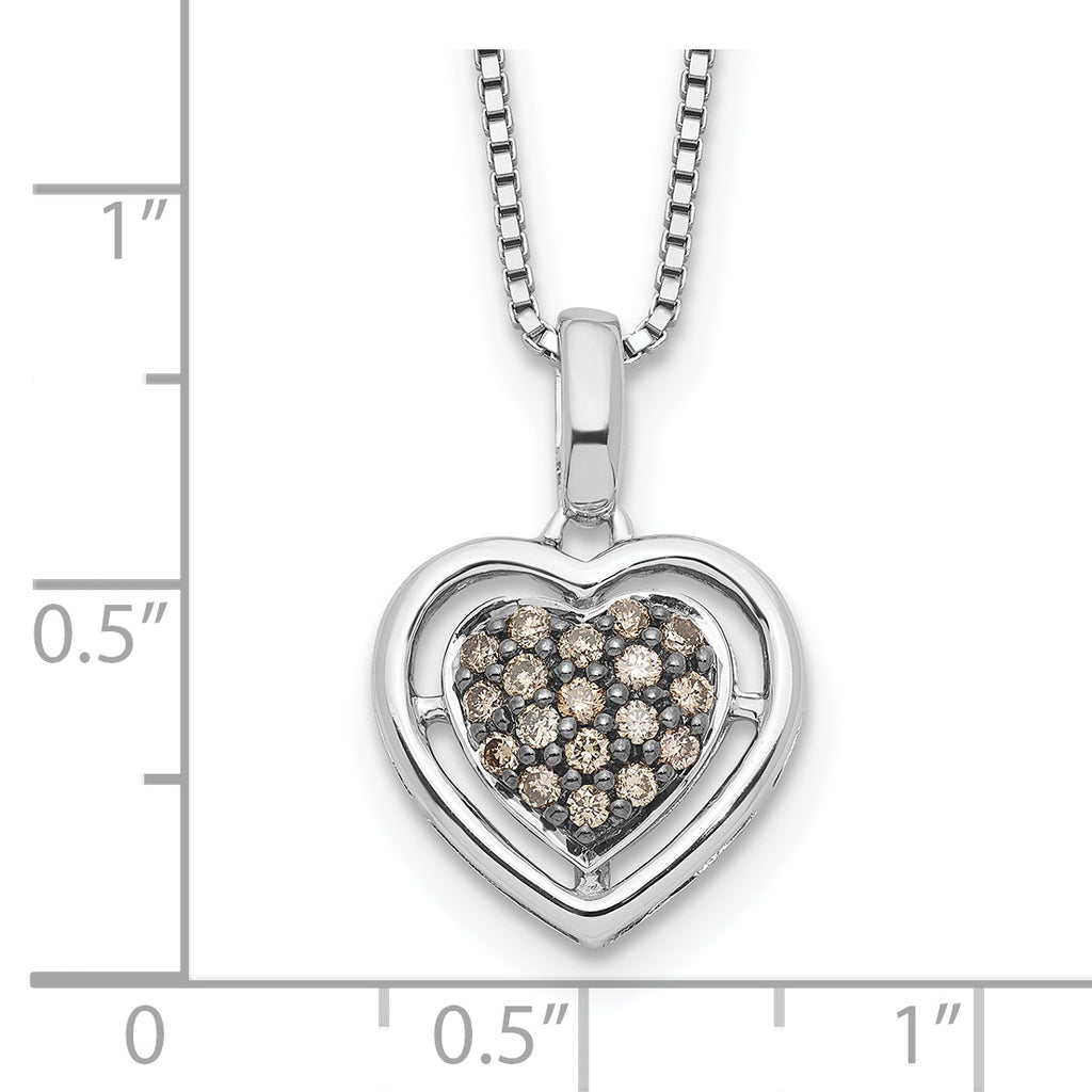 White Night Sterling Silver Rhodium-plated Champagne Diamond Heart 18 Inch Necklace with 2 Inch Extender